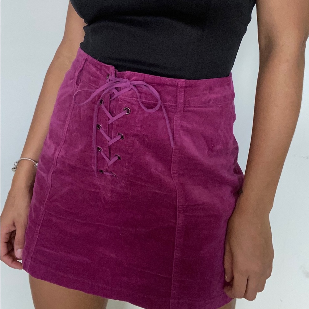 Velvety suede dark pink lace up skirt